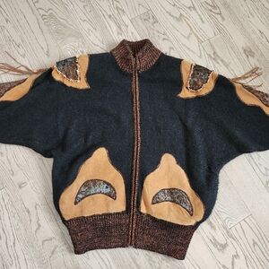 Vintage 80s Sweater World Leather Cardigan – Size L